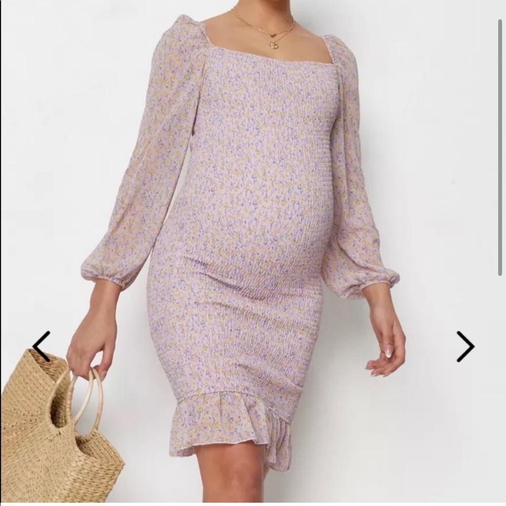 Missguided Lilac Floral Maternity Square Neck Midi Dress